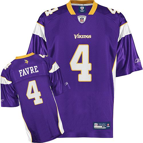 Men's Authentic Brett Favre Reebok Jersey Purple Home - #4 Throwback NFL Minnesota Vikings